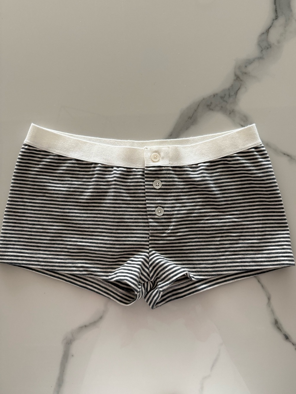 Brandy Melville Striped Cotton Mini Boy Shorts - Charcoal/White